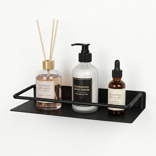 RFOUO Metal Wall Shelf, Metal Floating Shelf, Black Floating Shelf, Small Shelf for Wall, Display Shelves for Bathroom Bedroom Kitchen (Black, 12Inch) - color: Black, size: 12Inch