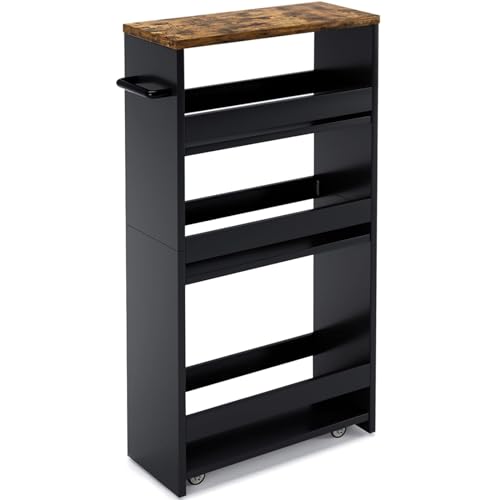 MARTY Rolling Storage Cart 4-Tier Black Kitchen Cart with Wheels, Slim Storage Cart with Handle Slide Out Utility Cart Shelving Unit Organizer Trolley for Laundry Narrow Places Bathroom Small Corner - color: Black, size: 5.51"D x 15.75"W x 31.5"H