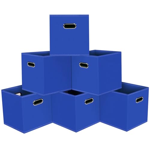 Black Foldable Storage Cubes Bins, Fabric Storage Box Cubes Organizer Baskets with Dual Handles for Home Organizer,Set of 6,(Dark Blue) - color: Dark Blue, size: 6 Pack