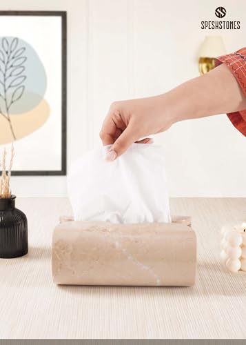 Marble Tissue Box Cover 7.5 Inch Handmade Beige Stone Tissue Box Holder Rectangle for Modern Bathroom Decor & Home Organizer, Facial Tissues Boxes Holder for Bedroom & Living Room - color: Beige