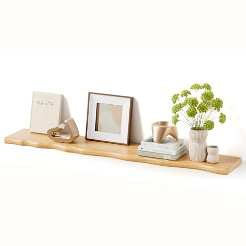 Floating Shelves for Wall Rustic Farmhouse 48 Inch Floating Shelf Bathroom Wooden Shelves for Wall Mounted Live Edge Pine Shelf with Unique Natural Grain for Living Room Bedroom Kitchen (Natural) - color: Natural, size: 48 inch - 1pc