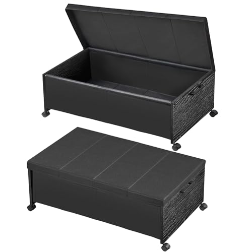 FOUCSSOMEI Under Bed Drawers on Wheels, XXXXL Size, UnderBed Storage with Wheels, Wooden Under Bed Storage, Underbelly Storage, Heavy Duty, Patented Design - color: Black, size: Quadruple Size