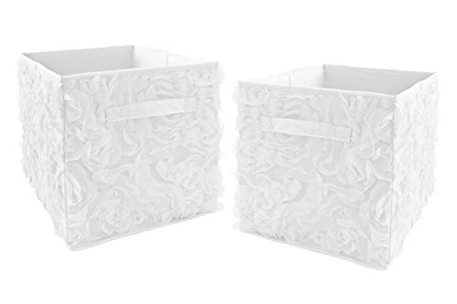 Sweet Jojo Designs White Floral Rose Foldable Fabric Storage Cube Bins Boxes Organizer Toys Kids Baby Childrens - Set of 2 - Solid Flower Luxurious Elegant Princess Boho Shabby Chic Luxury Glam Roses - color: White Rose