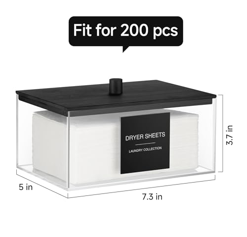 TIPGO Acrylic Dryer Sheet Holder with Lid, Clear Laundry Sheets Container with 27 Labels, Laundry Pods Storage for Laundry Room Organization - Black - color: Black