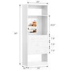 Unikito 25" Closet System with Drawers, 2FT Freestanding Closets Organizer with Storage Shelves and Mirror, Sturdy Walk in Closet Tower for Bedroom, Mudroom and Entryway, 25" W x 16" D x 80" H, White