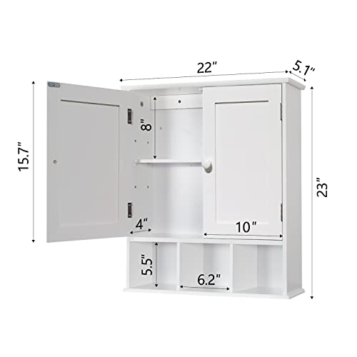 TaoHFE White Bathroom Wall Cabinet with 2 Door Adjustable Shelves,Over The Toilet Storage White Wall Mounted Medicine Cabinets for Bathroom Laundry Room Kitchen - color: White