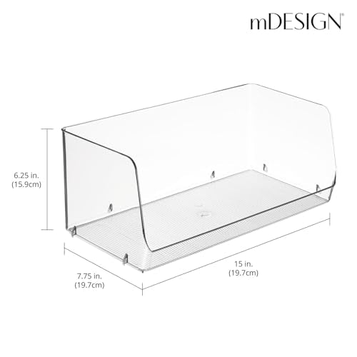 mDesign Modern Stackable Plastic Open Front Dip Extra Large Storage Organizer Bin Basket for Kitchen Organization, Shelf, Cubby, Cabinet, and Pantry Organizing Decor, Ligne Collection - 2 Pack - Clear - size: 7.75 x 15 x 6.25 (Pack of 2)