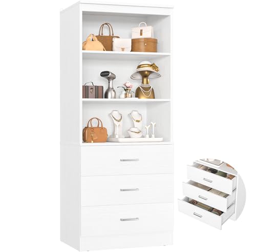 Aheaplus 23.6" Closet Drawers System, Wood Closet Organizer System with 3 Drawers, Modular Small Walk-in Closets Storage Unit, White (23.6" L x 13.8" W x 71" H) - color: White, size: 23.6''
