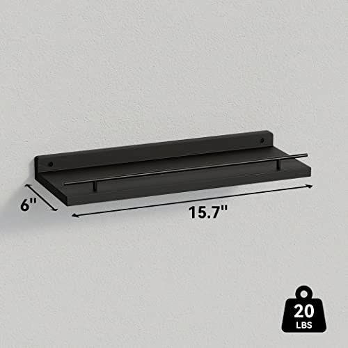 WOPITUES Floating Shelves with Black Metal Guardrail, Shelves for Wall Decor Set of 3, Wall Shelves for Bedroom, Bathroom, Kitchen, Living Room, Plants, Picture Frames, Art- Black - color: Black, size: 15.7 inch