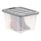 Amazon Basics Plastic Storage Containers with Secure Latching Lids, Stackable Organization Bins, Clear/Grey, 19 Quart, Set of 6 - size: 19 Qt. - 6 Pack