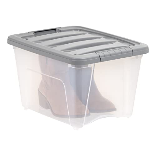 Amazon Basics Plastic Storage Containers with Secure Latching Lids, Stackable Organization Bins, Clear/Grey, 19 Quart, Set of 6 - size: 19 Qt. - 6 Pack