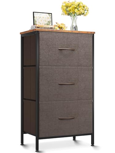 AODK Dresser for Bedroom Nightstand Small Dressers Chest of Drawers End Table for Living Room, Closet Dresser with 3 Storage Drawers Organizer Clothes, Brown - color: Brown