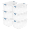 Sterilite 6-Pack Latching Box, Under Bed Storage Bins with Lids, Clear Plastic, 64 Quart - Heavy-Duty Organizing Containers for Closet, Bathroom, and Office - size: 64 Quart, style: 6 Pack