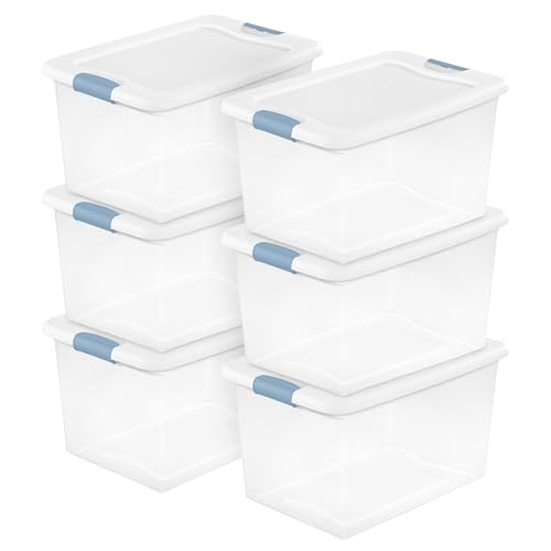 Sterilite 6-Pack Latching Box, Under Bed Storage Bins with Lids, Clear Plastic, 64 Quart - Heavy-Duty Organizing Containers for Closet, Bathroom, and Office - size: 64 Quart, style: 6 Pack