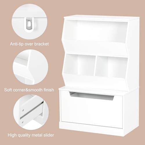 UTEX Kids Toy Storage Organizer, Bookshelf for Kids and Bookcase with Drawer, Children Open Storage Cubby for Playroom Nursery White