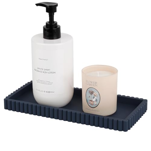 Silicone Bathroom Tray Small Vanity Organizer Rectangle Sink Caddy Sponge Holder Kitchen Counter Decor for Dish Soap, Perfume, Candle, Dark Blue - color: Dark Blue