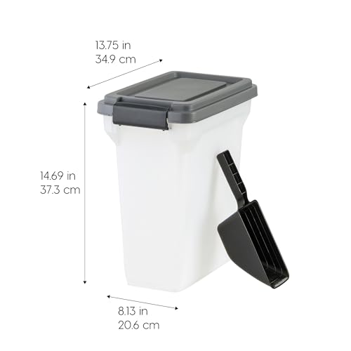 IRIS USA Dog Food Storage Container, Airtight Lid, 2-Cup Scoop, Up to 13 Pounds Pet Food Storage, Versatile Pet Food Bin, Treats, BPA Free, Dark Gray - color: Dark Gray/Clear