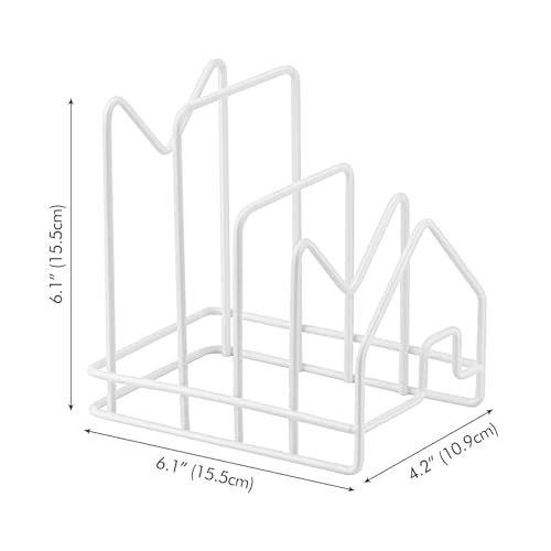 Poeland Kitchen Pot Lid Organizer, Pan Rack with 4 Compartments, Pantry Organizer Rack for Dinnerware, Bakeware, Cookware, Cutting Boards, Pan Lids (Small Size, White)