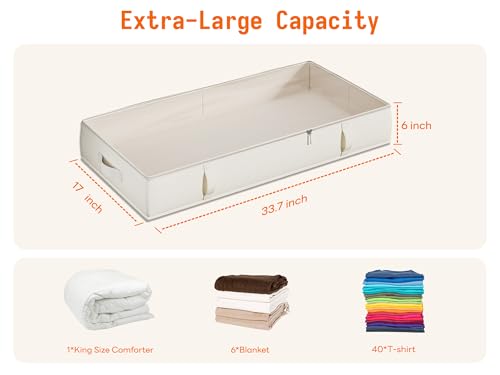 Vailando Side-Supported Under Bed Storage Containers, 6 Inches Tall 60L Underbed Storage Bins with Sturdy Handles and Sidewalls, Closet Organizer for Clothes, Blankets, Seasonal Items, Beige, 2-Pack - color: Beige, size: 6 Inches Tall