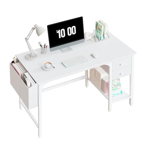 Lufeiya White Small Desk with Drawers - 40 Inch Computer Desk for Small Space Home Office, Modern Simple Study Writing Table PC Desks - color: White, size: 40 inch