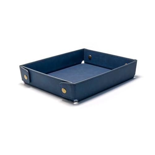 LLmoway PU Leather Valet Tray Nightstand Desk Organizer for Men Women Home Office Phone Watch Jewelry Glasses Keys Coins Storage - color: Dark Blue