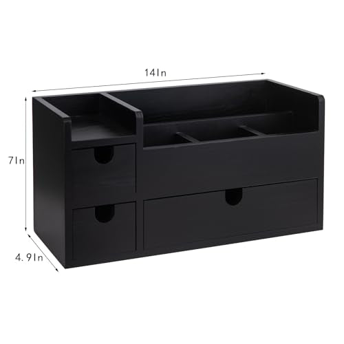 Vintage Black Wooden Desktop Organizer Removable Drawers Office Supplies Wood Storage Cabinet Caddy Box Stationery Pencil Slots Mail Holder Note Pads Accessories Home Makeup Tools Cosmetics