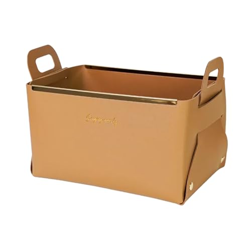 Decorative Faux Leather Basket,Small Catchall Basket for Entryway Bedside Dresser End table,Foldable Rectangle Tray Organizer Box (Brown) - color: Brown