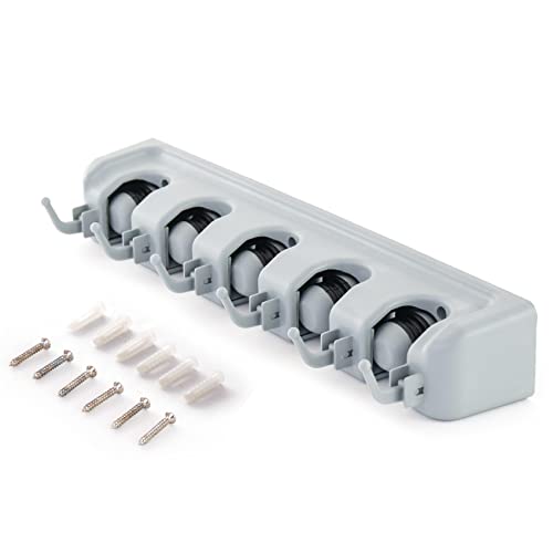 ForHauz Broom Holder with 5 Holding Positions & 6 Hooks, Easy Wall Mount Storage for Organizing Garage or Closet (Pack of 2) - size: 1 Count (Pack of 2)