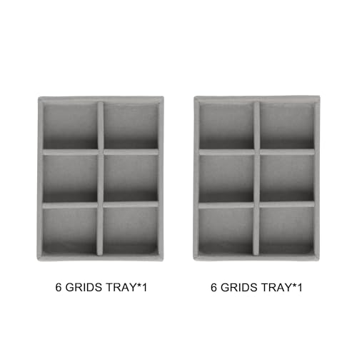 Frebeauty Small Jewelry Tray Set,Stackable Velvet Jewelry Organizer Tray,Mini Jewelry Drawer Organizer,Drawer Inserts,4.92 x 3.74 x 0.9 Inches,6 Grid Earring Organizer for Women(Set 2,Grey) - color: Grey, size: 6 Grids Set 2