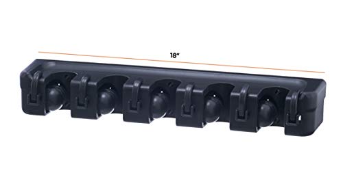 Superio Mop and Broom Holder 2 Pack Wall Mount Black Cleaning Tools Wall Organizer, 3 Rack Slots / 4 Hooks for Kitchen Closet, Garage, Garden, Office - color: Black, size: Large, 2-pack