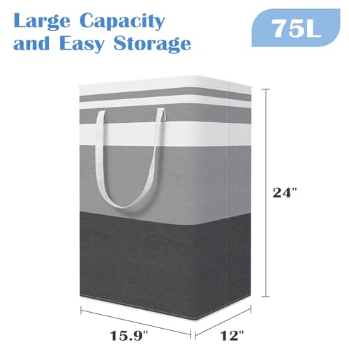 BlissTotes 3-Pack Laundry Basket, Freestanding＆Waterproof Laundry Hamper, Collapsible Tall Clothes Hamper with Easy Carry Handles for Clothes, Towels in the Family and Dorm,Gradient Grey,75L - color: Grey, size: 75L
