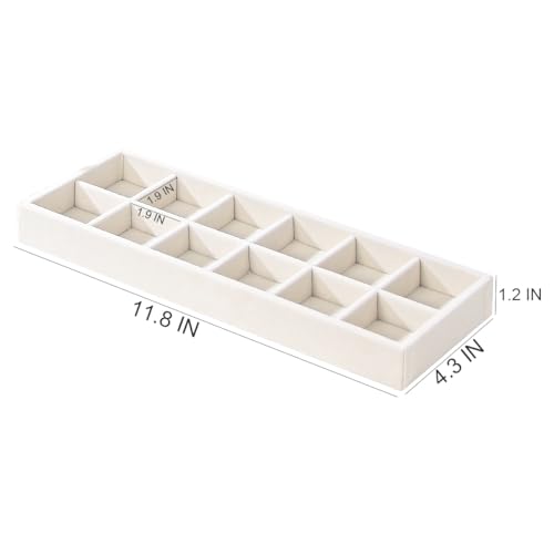 2Pcs Desk Drawer Storage Tray, Nightstand Organizer Tray, Necklace Bracelet Ring Earring Jewelry Display Tray, Grid Table Organizer Holder Tray for Sunglass, Phone, Watch, Perfume (12 grid)/Beige - color: Beige, size: 12 Grid