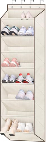 SLEEPING LAMB Over The Door Shoe Organizer for Closet with Large Deep Pockets, Narrow Shoe Rack for Door Hanging Boots Storage, Beige - color: Beige, size: 64.5''