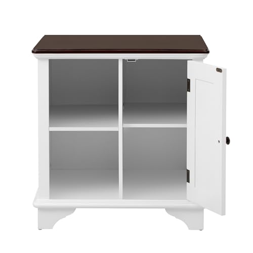 Multifunctional End Table Side Table with a Shutter Style Door and 2 Woven Grass Baskets, Sofa Side Narrow Table, Wood Bedside Nightstand for Living Room Bedroom (White-4.7) - color: White-4.7