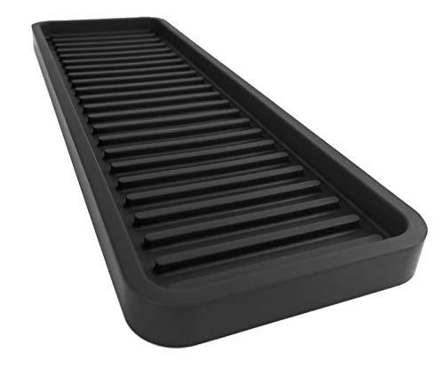 Happitasa Silicone Kitchen Sink Organizer Tray, Sponge Holder and Countertop Protector | Bathroom and Kitchen Soap Dish and Dispenser Tray (Black, 12"x4") - color: Black, size: 12" x 4" x 0.6"