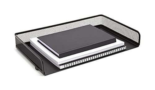 TRU RED Side‑Load Stackable Metal Letter Tray, Matte Black – Desktop Paper Organizer for Office Files & Documents