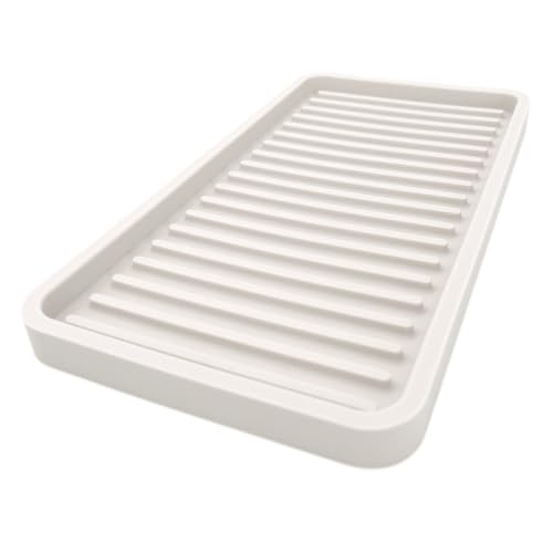 Happitasa Silicone Sink and Surface Organizer Tray, Sponge Holder, Vanity Tray, Trivet, Heat Safe, Dishwasher Safe, for Bathroom and Kitchen Organization (Vanilla Cream, 10"x5.25") - color: Vanilla Cream, size: 10" x 5.3" x 0.6"