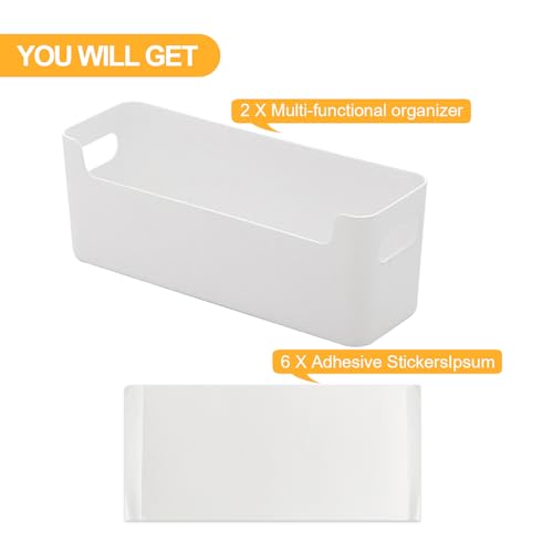 2 Pack Cabinet Organizer Storage, Adhesive Over Cabinet Door Organizer, No Drilling Space Saver Plastic Storage Containers Multi-Use for Kitchen Bathroom Office Bedroom, White - color: White
