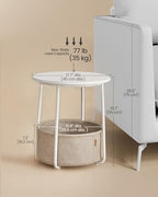 VASAGLE LILEA Collection - Small Round Side End Table, Modern Nightstand with Fabric Basket, Matte White and Camel Brown ULET223W10 - color: Matte White + Camel Brown, size: Round + 1 pack