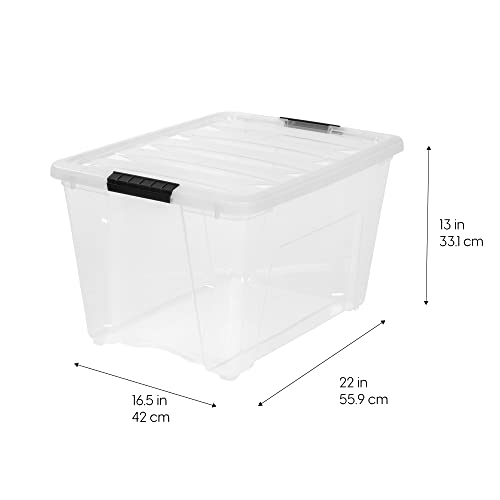 IRIS USA 54 Qt Stackable Plastic Storage Bins with Lids, 4 Pack - BPA-Free, Made in USA - See-Through Organizing Solution, Latches, Durable Nestable Containers, Secure Pull Handle - Clear - color: Clear, size: 54 Qt, style: 4 Pack