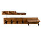 Coat Rack Wall Mount with Shelf, 4 in 1 Wood Coat Hooks with Key and Mail Holder, 17 Inch Entryway Hanging Shelf with Sunglasses Holder and 4 Metal Hooks for Clothes Hats Bag, Brown - color: Brown