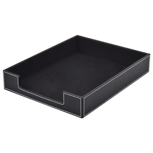 Leather Letter Tray, Office Supplies Desk Organizer for Mail Paper Files Magazines Jewelry Cosmetics,Luxury Letter Holder&Multipurpos Stackable Office Desktop Storage Box ,Black - color: Black