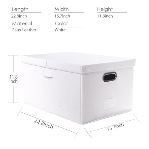 PRANDOM Collapsible Storage Box with Lid [1-Pack] Leather Fabric Foldable Storage Bin Organizer Container Basket Cube with Cover for Home Bedroom Closet Office Nursery White (22.8X15.7X11.8) - color: White, size: X-Large(1-Pack)