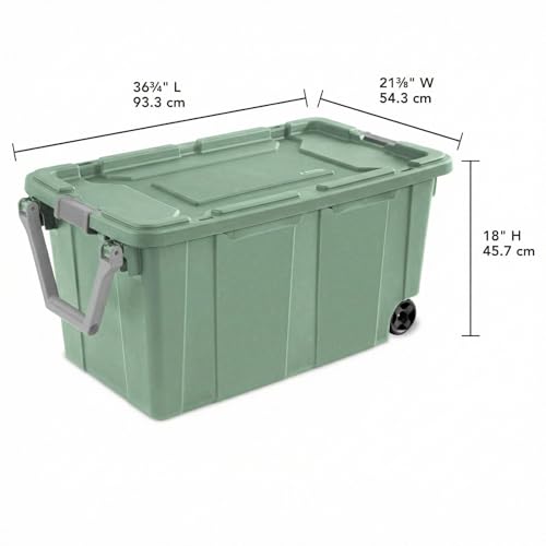 40 Gallon Wheeled Storage Tote with Lid – Heavy Duty Rolling Storage Bin with Ergonomic Handle & Secure Latches – Large Plastic Stackable Container for Garage Basement Workshop (Green) - size: Green