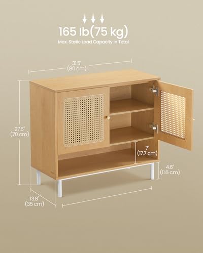 VASAGLE Natural Rattan 3-Tier Shoe Cabinet, 16 Pair Shoe Storage Cabinet, Boho Style Shoe Organizer with Height-Adjustable Shelves and Steel Legs, for Entryway, Closet, Hallway, Oak Beige ULBC049N01 - color: Oak Beige, size: 13.8"D x 31.5"W x 27.6"H-3-Tie