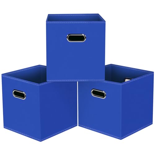 Black Foldable Storage Cubes Bins, Fabric Storage Box Cubes Organizer Baskets with Dual Handles for Home Organizer,Set of 3,(Dark Blue) - color: Dark Blue, size: 3 Pack