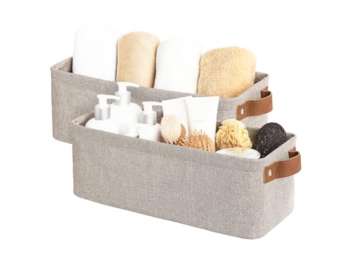 StorageWorks Narrow Storage Bins, Small Basket for Closet and Shelves, Fabric Organizer with Handles, Toilet Paper Storage, Brown and Beige, 2-Pack - color: Brown and Beige, size: 15"L x 6"W x 5"H