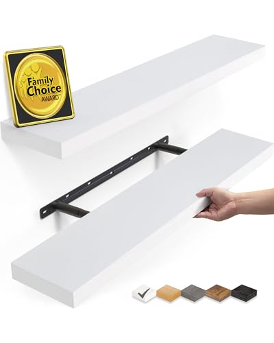 BAYKA Floating Shelves White, 22.5 inch Rustic Wood Wall Mounted Shelves for Bathroom, Bedroom, Living Room, Kitchen & Office, Hanging Shelf Deocr Display with 22 lbs Capacity, Set of 2 - color: C. White - Modern Minimalist Style, size: 22.5inches