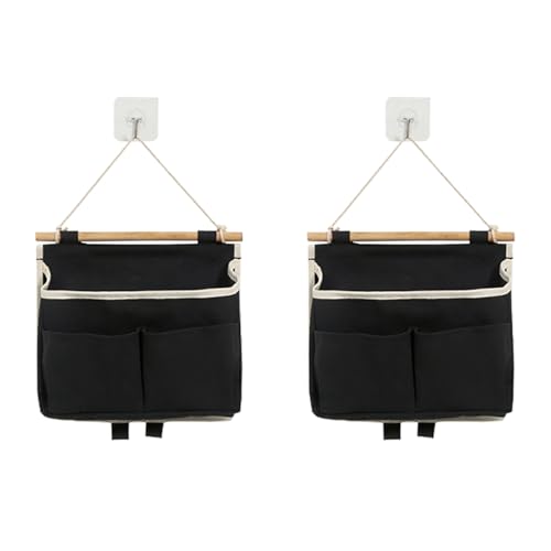 2 Pack Wall Hanging Storage Caddy Bags Locker Organizer Basket with Hooks Fabric Wall Organizer Waterproof Hanging Pouch for Closet Door Bedroom Bathroom Office Home Kitchen - color: Black