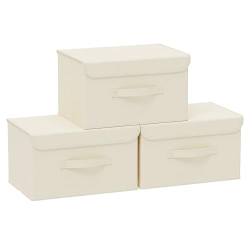Fabric Storage Bins Cube Organizers with Flip-Top Lid and Handles,Storage Boxes for Organizing Home,Office,and Closet,Beige,3 Pack 13X9.1X7.9 in - color: Beige, size: 13x9.1x7.9in(3-pack)